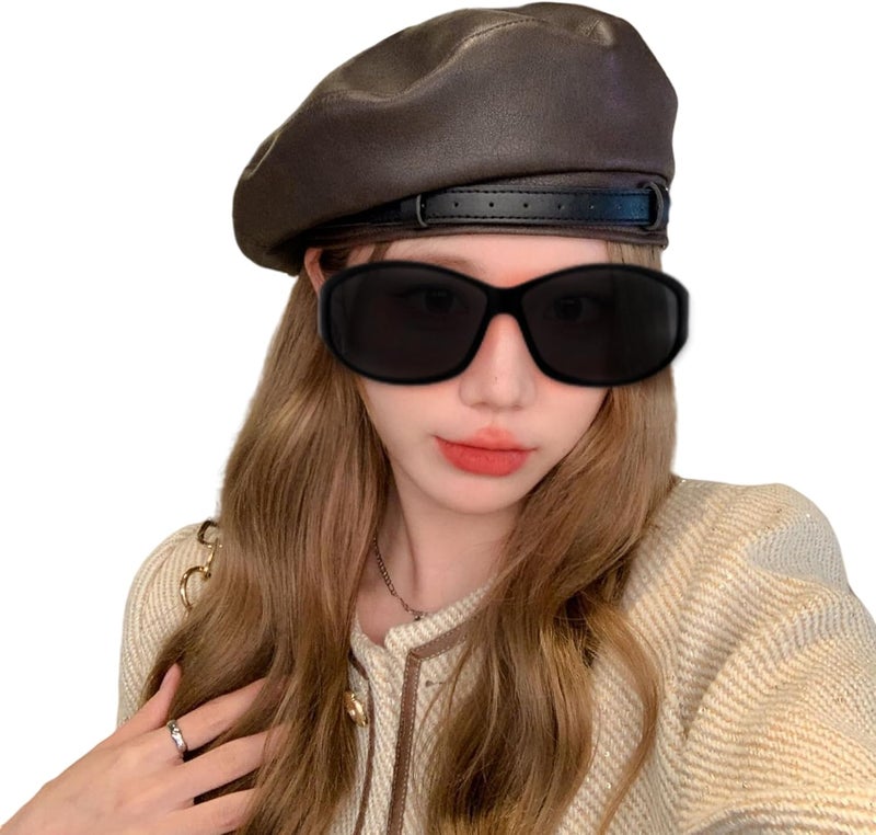 MINGSEECESS Women PU Leather French Black Beret Hat Causal Beanie Hat - Image 4